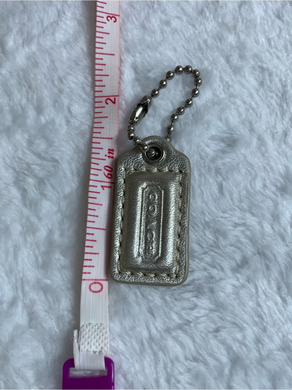 Coach Metallic Silver Leather Key Tag Charm (101)